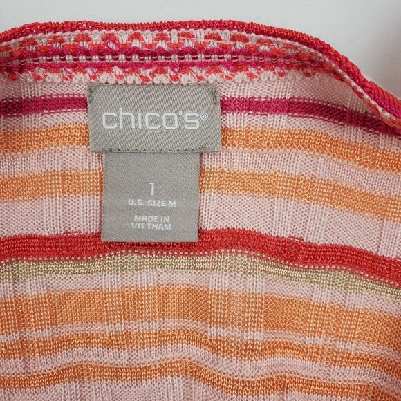 Chicos Womens Wave Tassel Cardigan Sweater Orange Pink Stripe Chicos 1=Medium - Picture 6 of 13